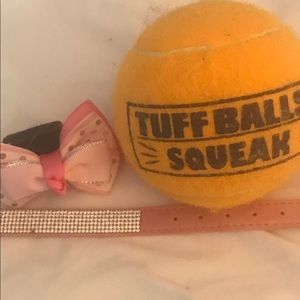 VIP Pink Bling Collar NWOT small and Giant Tuff Squeak Ball + Pink Bow 🐾🐶